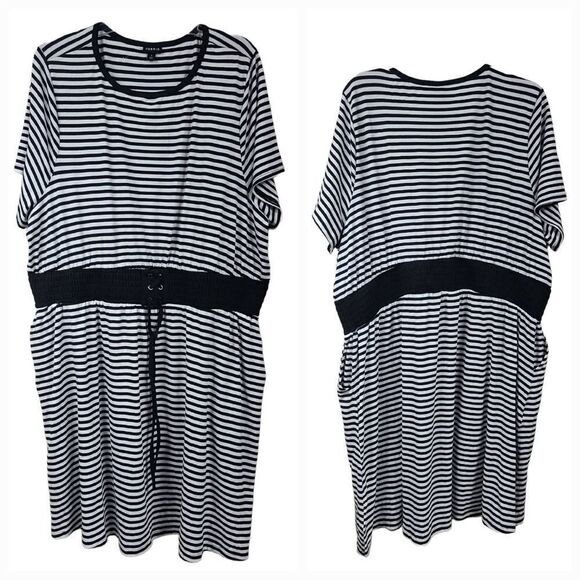 NEW Torrid Black White Striped Jersey Smocked Waist T-Shirt Dress Plus Size 4X - Picture 3 of 12